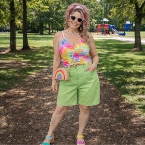 Vintage 80s 90s Northern Reflections Lime Green High Rise Mom Shorts Size 14